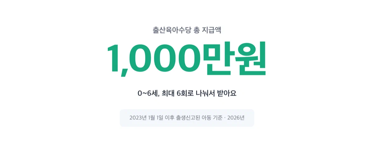 출산육아수당 총 지급액 1000만원을 보여주는 숫자 카드