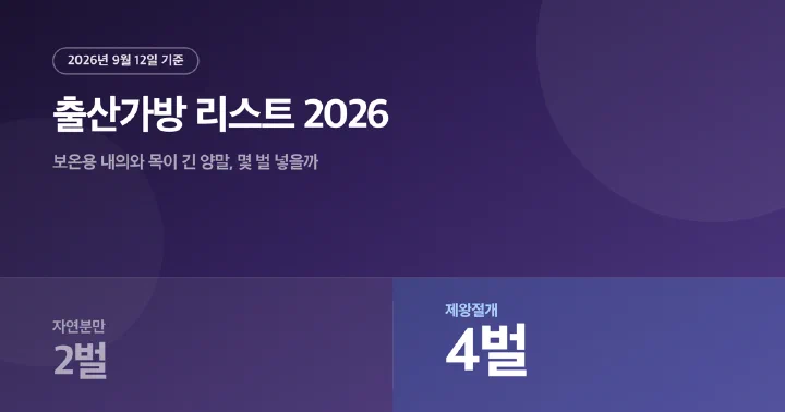 2026년 출산가방 준비물 체크리스트 대표 이미지, 보온용 내의 수량이 분만 방법에 따라 2벌과 4벌로 나뉜다는 표시