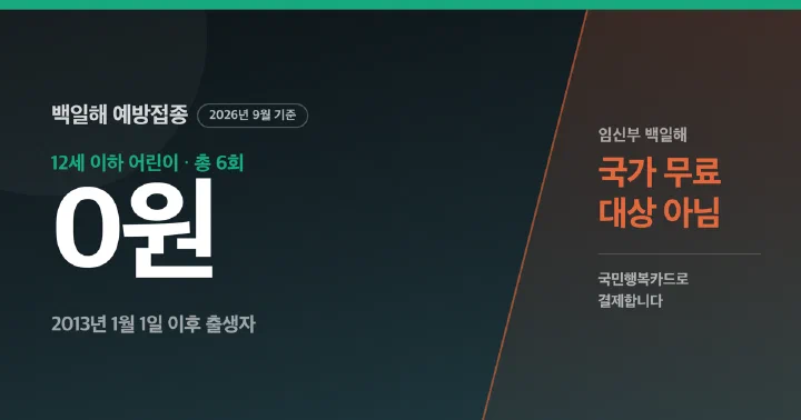 백일해 예방접종 어린이 6회 무료와 임신부 국가 지원 제외를 대비한 표지