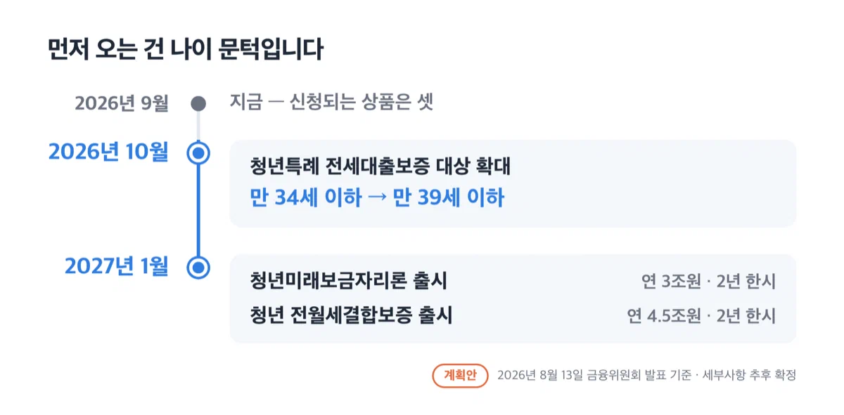청년 주거 금융 상품의 시행 시점을 순서대로 배치한 시간 흐름도