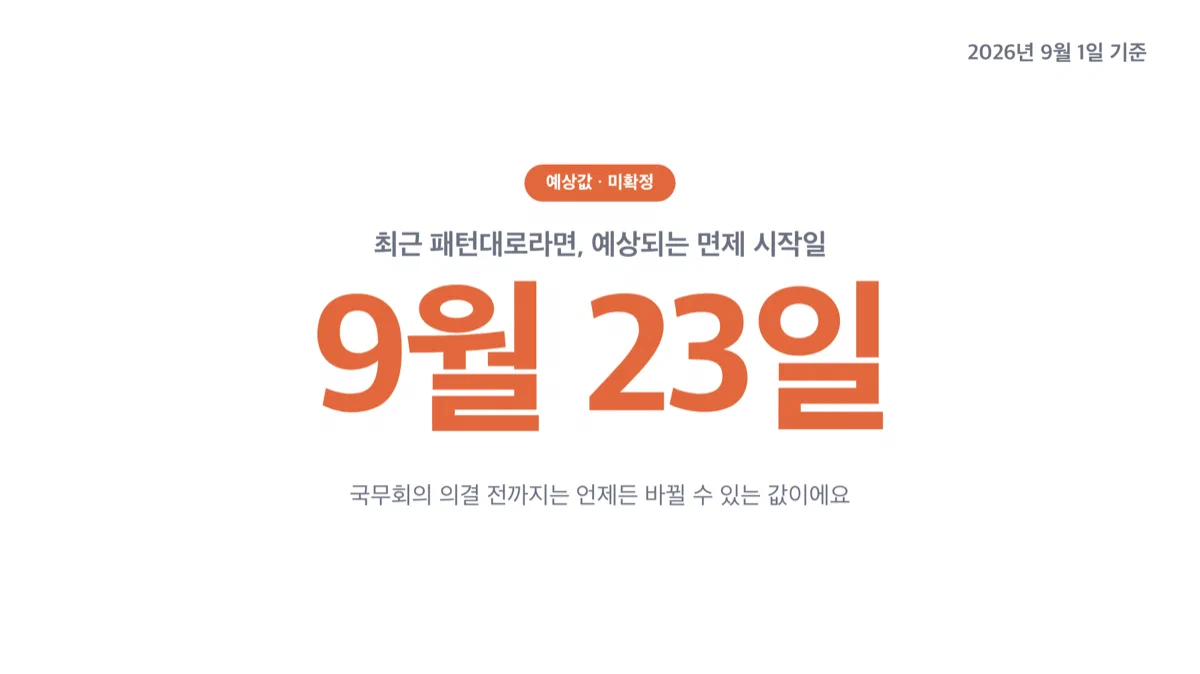 예상되는 통행료 면제 시작일 9월 23일을 크게 보여주는 숫자 카드