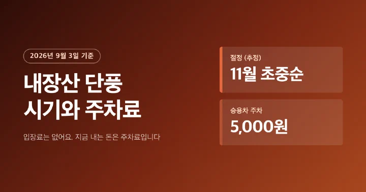 내장산 단풍 시기와 주차 요금을 요약한 대표 이미지