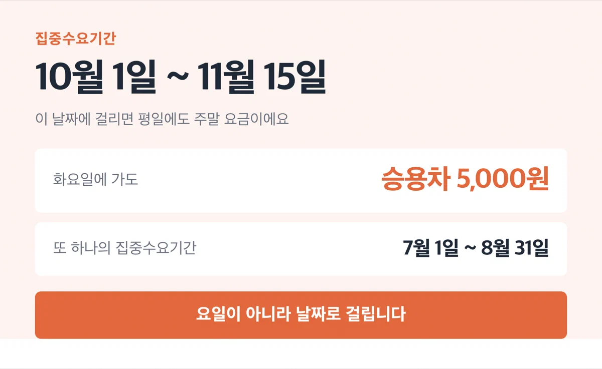 집중수요기간 안내 경고 카드